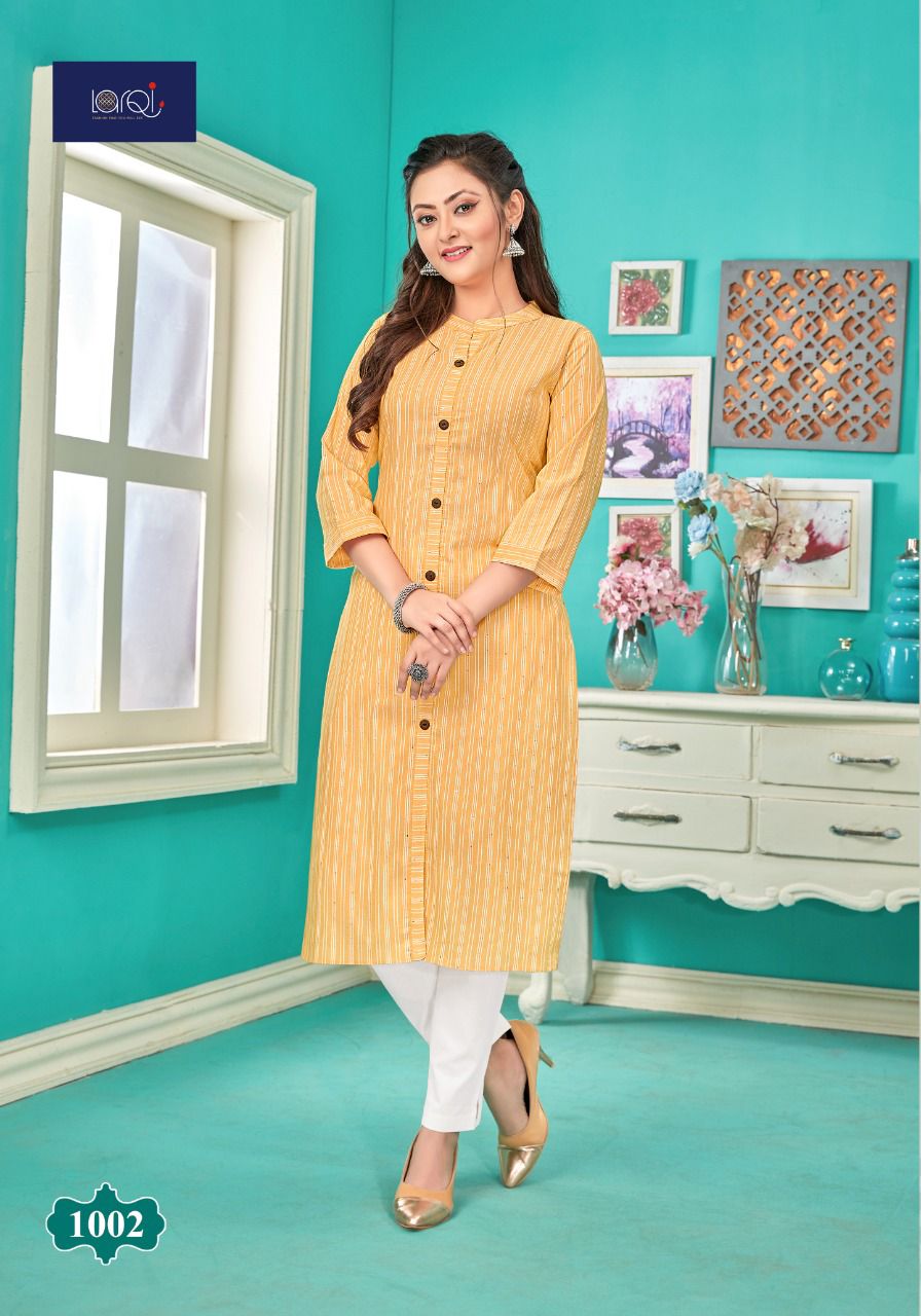 Larqi Sun Light 1 Fancy Wear Designer Cotton With Sequence Kurti Collection